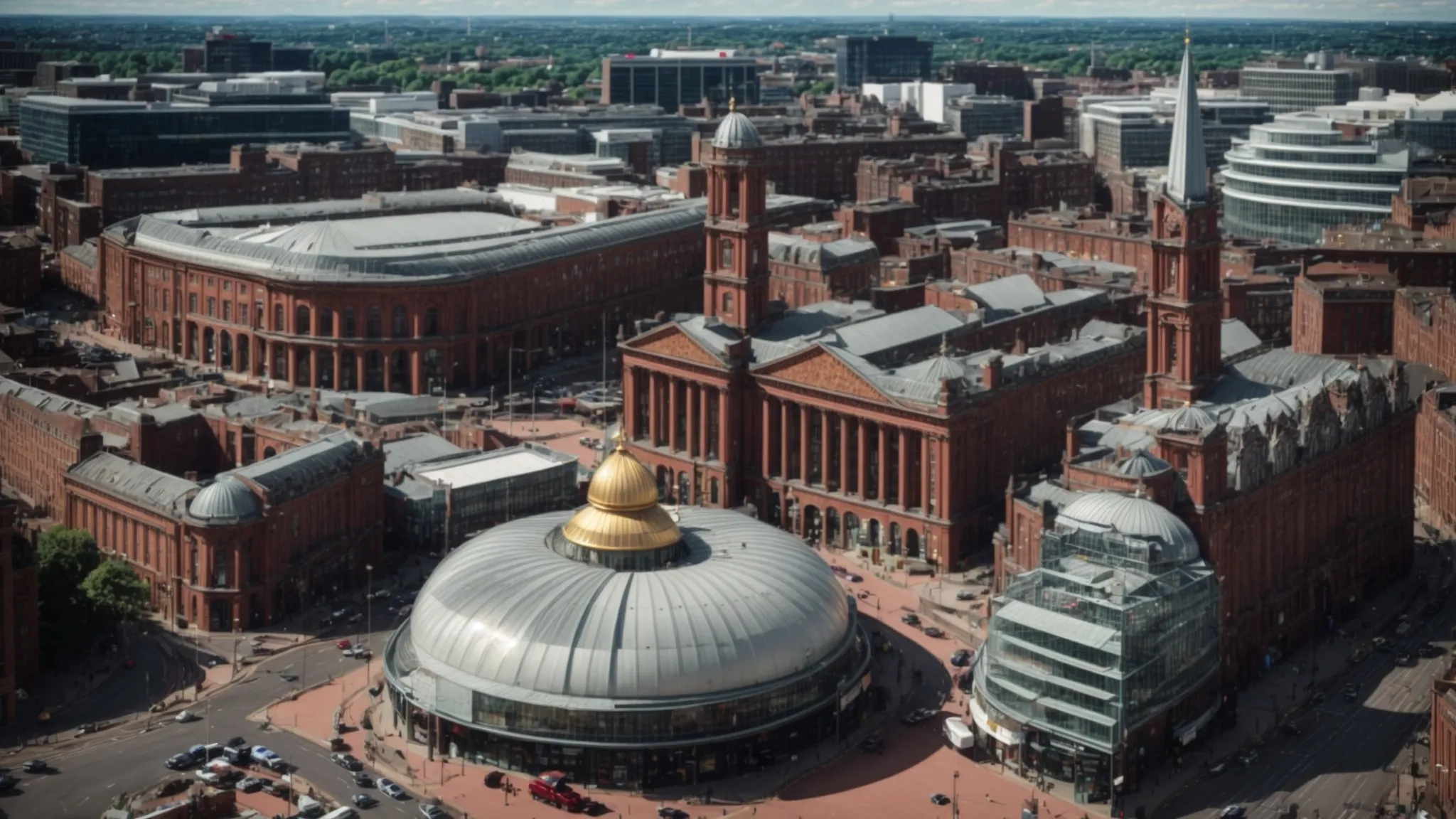 a panoramic view of birmingham city centre, showing a mix of historic buildings and modern architecture under a clear sky. Discover Ikonic's expertise, book a consultation, Visit our 