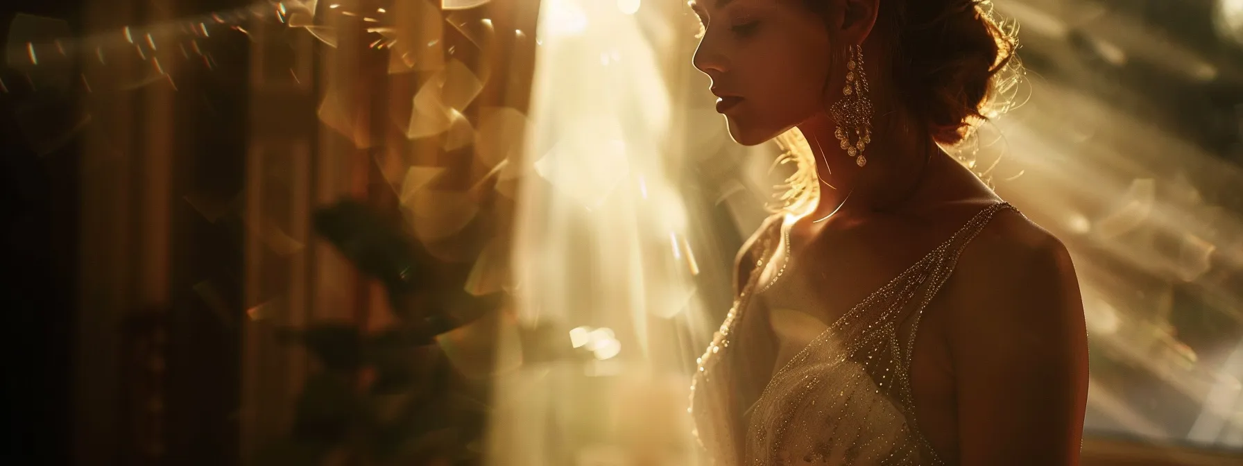 soft, ethereal lighting illuminates a beautiful bride in a stunning wedding dress.