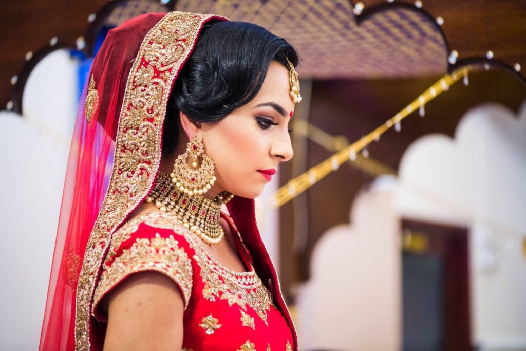 Wedding side view of indian bride