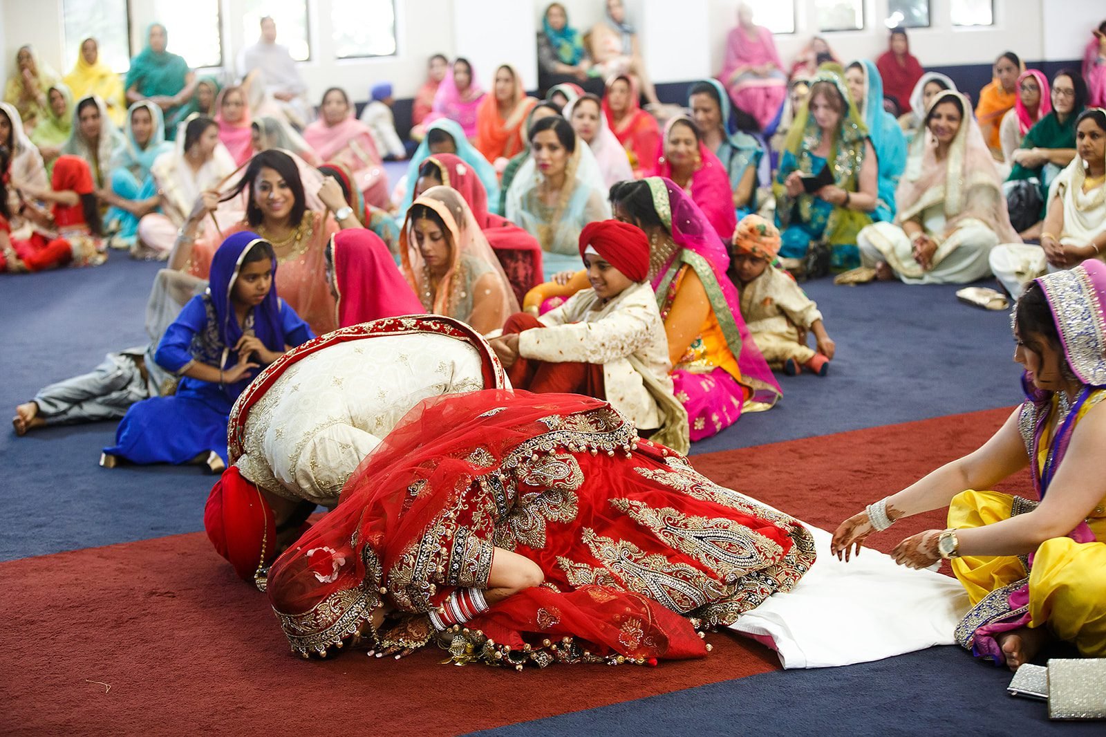 Sikh bride arriving at the Gurdwara before her Anand Karaj