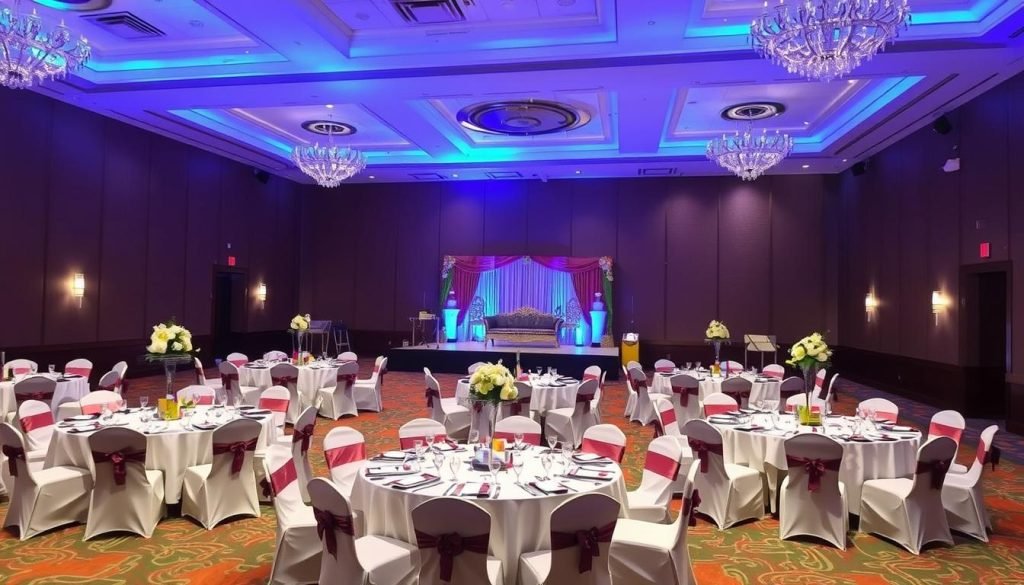 Al Miraj Banqueting Suite in Birmingham decorated for an Asian wedding