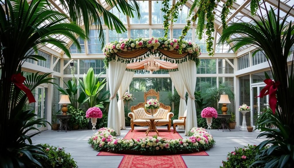 Birmingham Botanical Gardens set up for an Asian wedding ceremony