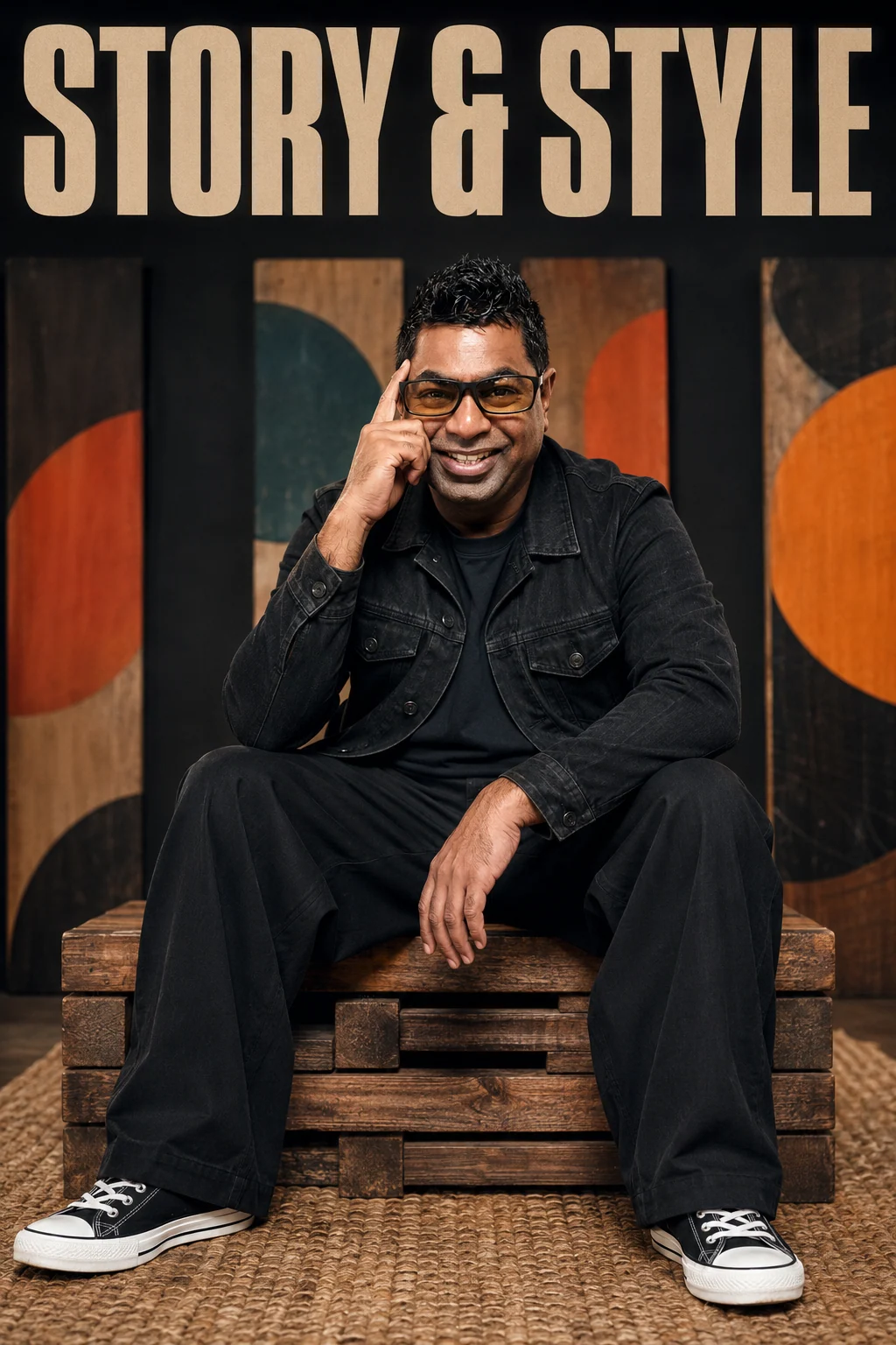 Diven Laxman — Story & Style Diven Laxman, founder of Ikonic Media Solutions, seated beneath the words Story & Style