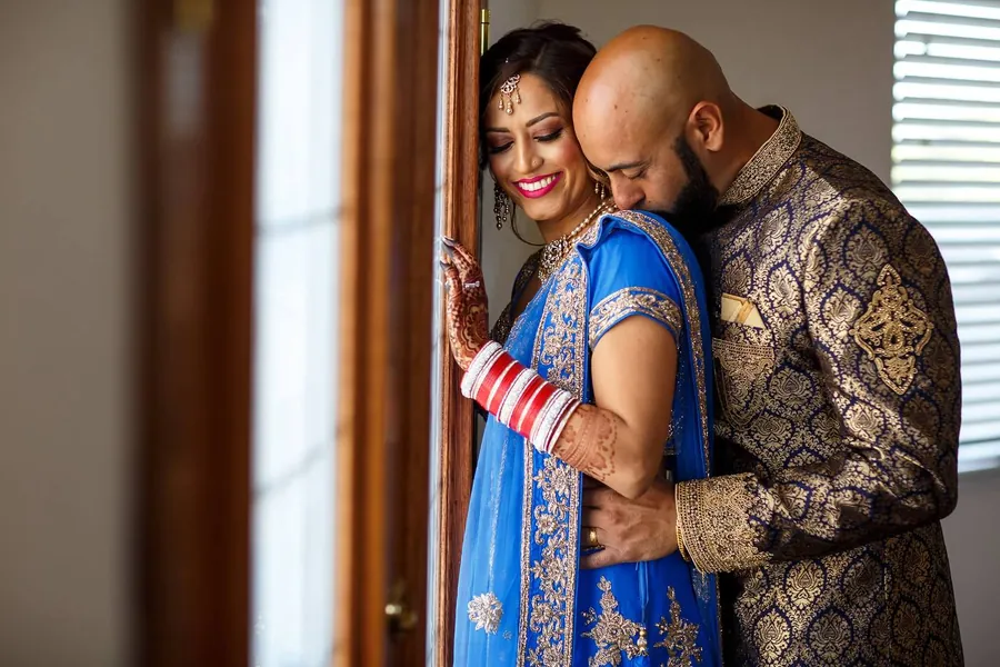 Bride and groom portrait captured by a Hindu wedding photographer in Birmingham
