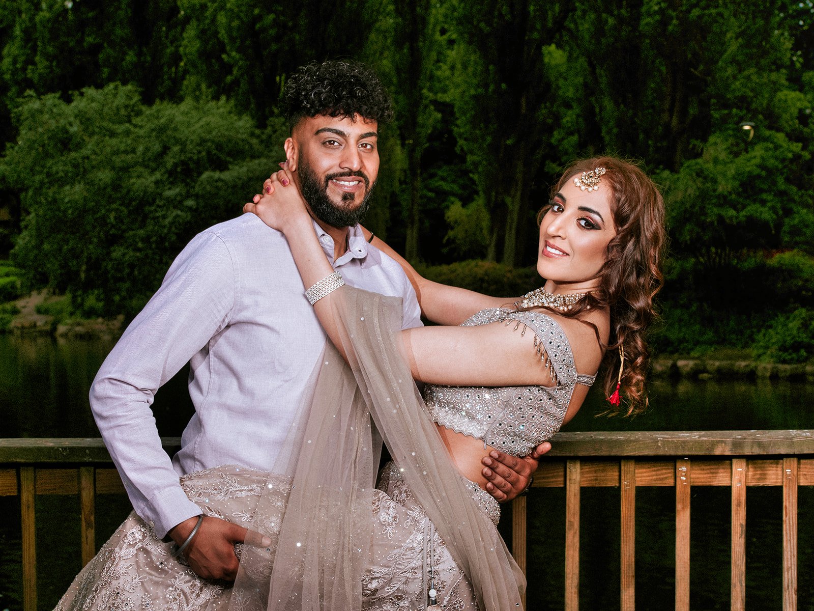 Indian couple posing together during a destination pre-wedding shoot