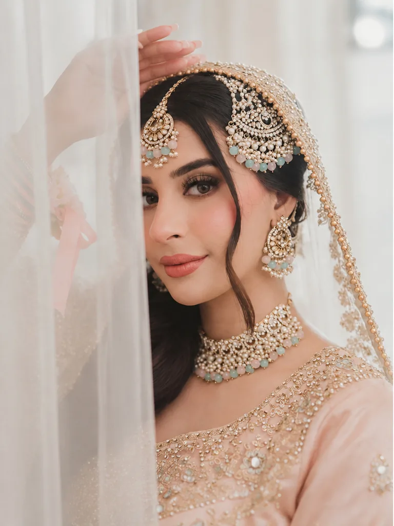 Bridal portrait with jewellery and veil at Shamas Banqueting in Birmingham